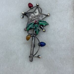 Vintage pewter “ Believe “ Christmas star enamel rhinestones.
